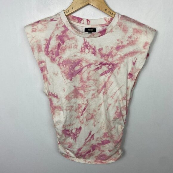 NEW Nordstrom AFRM Tie Dye Shoulder Pad Ruched Muscle Tee Size XS Boho Retro Top - Picture 12 of 14